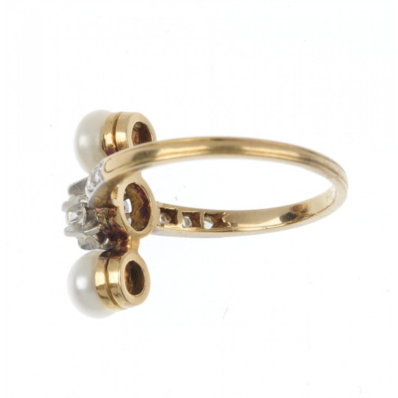 Art Nouveau Natural Pearl Diamond Gold Platinum Ring