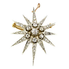 Victorian Old Cut Diamond Silver Gold Star Brooch/Pendant