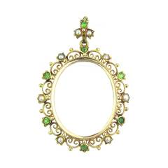 Antique Victorian Natural Pearl Demantoid Garnet Locket Pendant