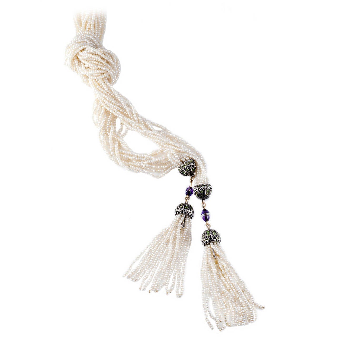 Antique Victorian Natural Seed Pearl Tassel Sautoir Necklace For Sale