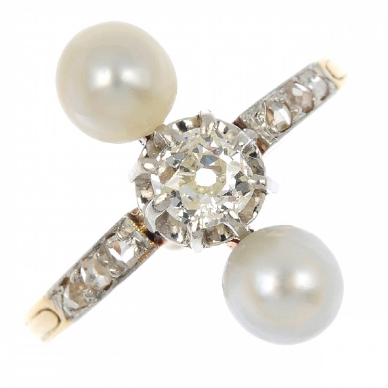 Art Nouveau Natural Pearl Diamond Gold Platinum Ring For Sale at 1stDibs