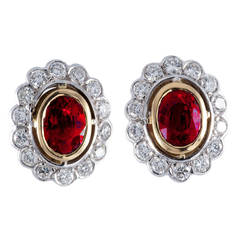 Ruby Diamond Gold Cluster Earrings