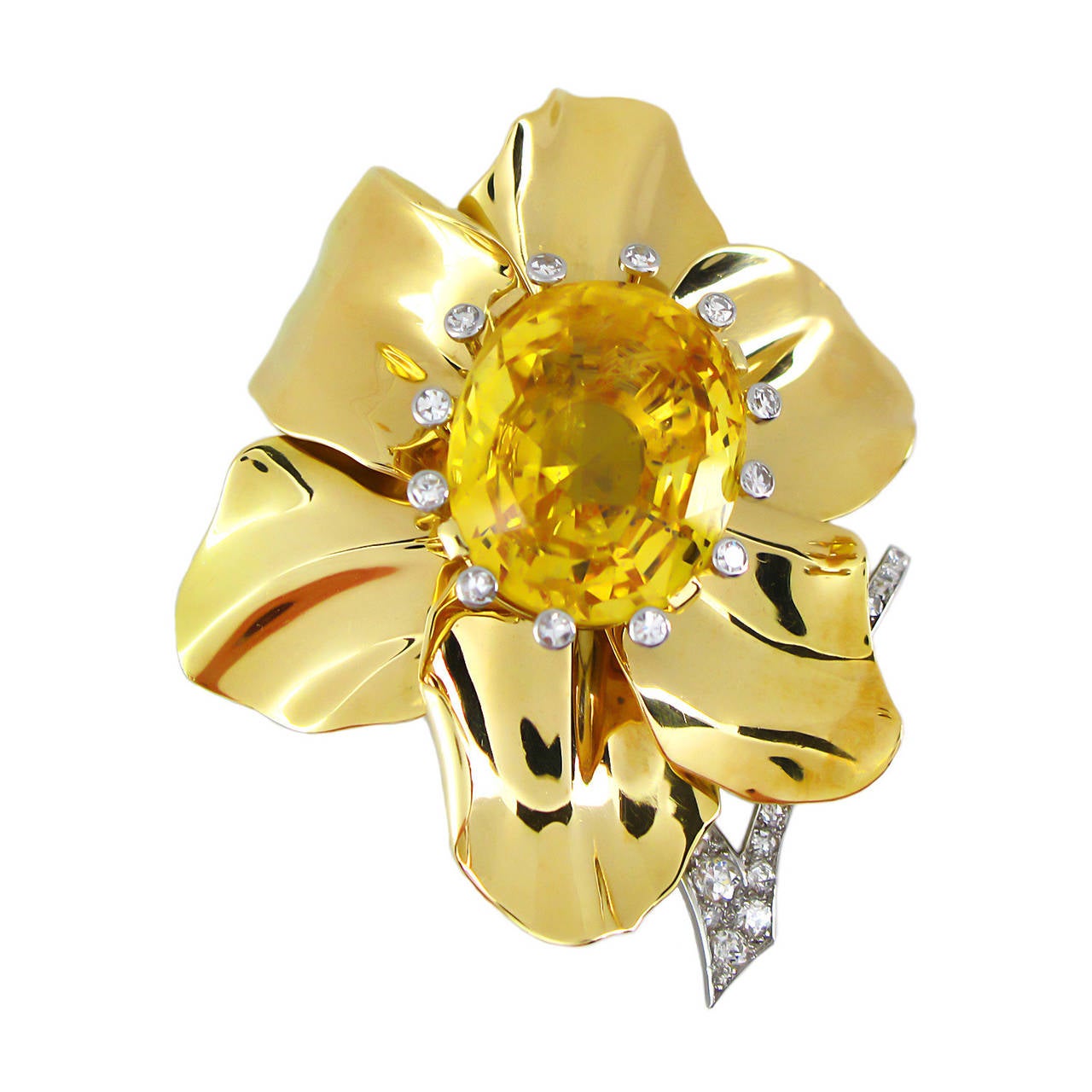 Vintage Cartier Yellow Sapphire & Diamond Flower Brooch