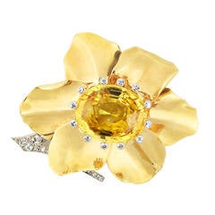 Vintage Cartier Yellow Sapphire & Diamond Flower Brooch