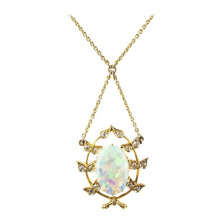 Edwardian Opal Gold Drop Necklace