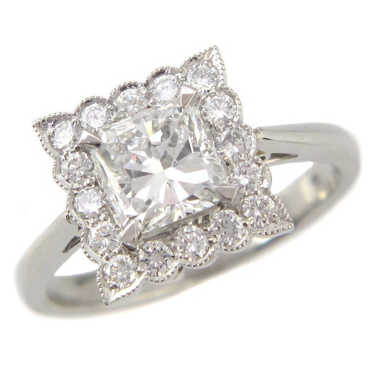 1.03 Carat Certified F Colour Diamond Platinum Cluster Ring For Sale