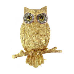 1960s Yellow Gold Owl on Branch