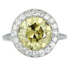 3.44 Carat Natural Yellow Diamond Platinum Cluster Ring