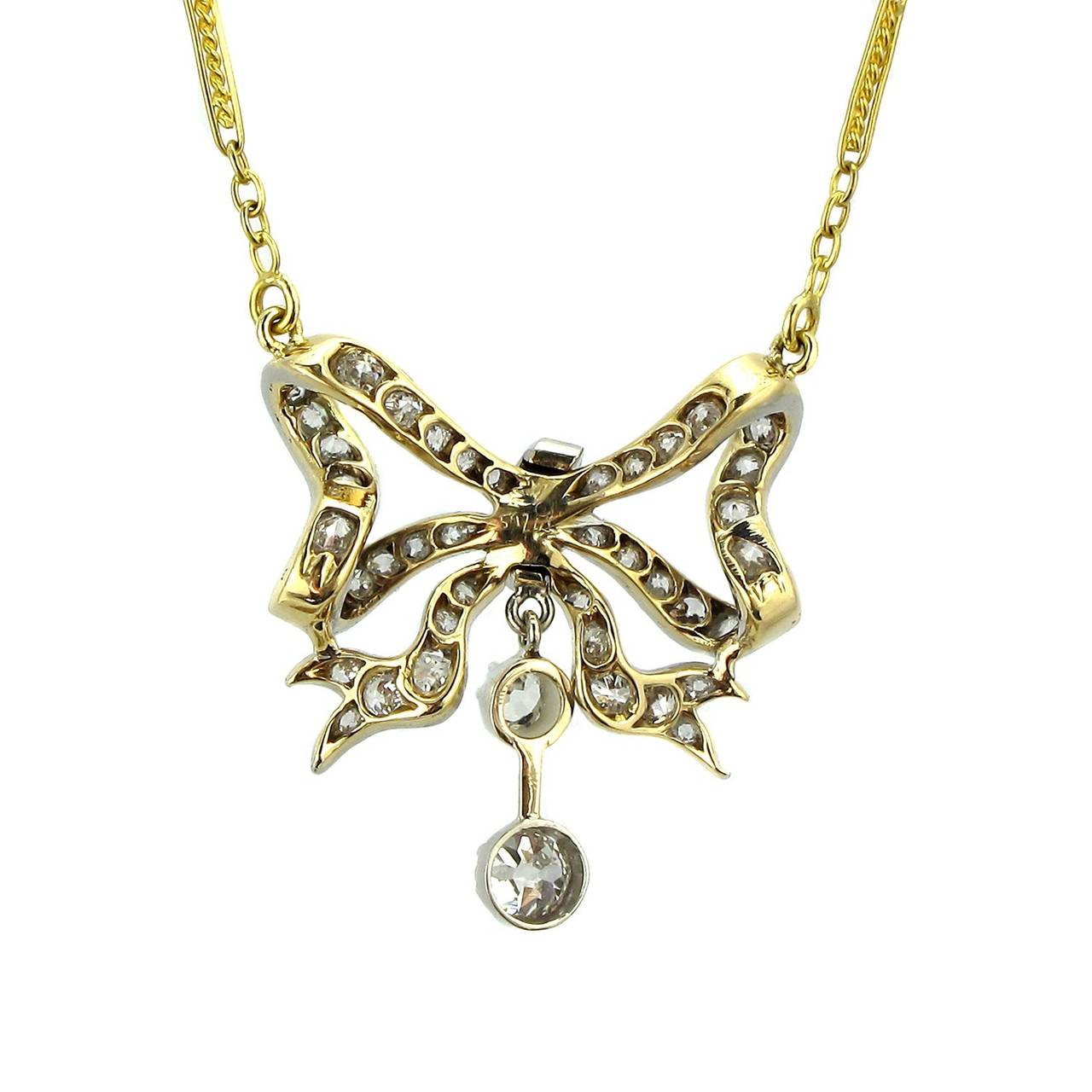 Antique Diamond Gold Bow Necklace