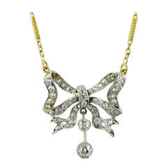 Antique Diamond Gold Bow Necklace