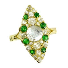 Victorian Demantoid Garnet Diamond Gold Navette Shaped Ring