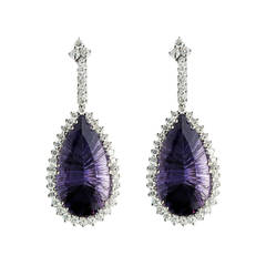 Fine Amethyst Diamond Gold Ear Pendants