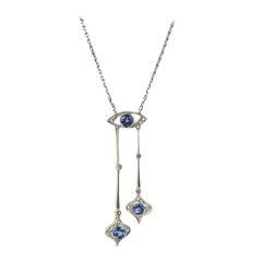 Edwardian Blue Sapphire Diamond Platinum Negligee Necklace