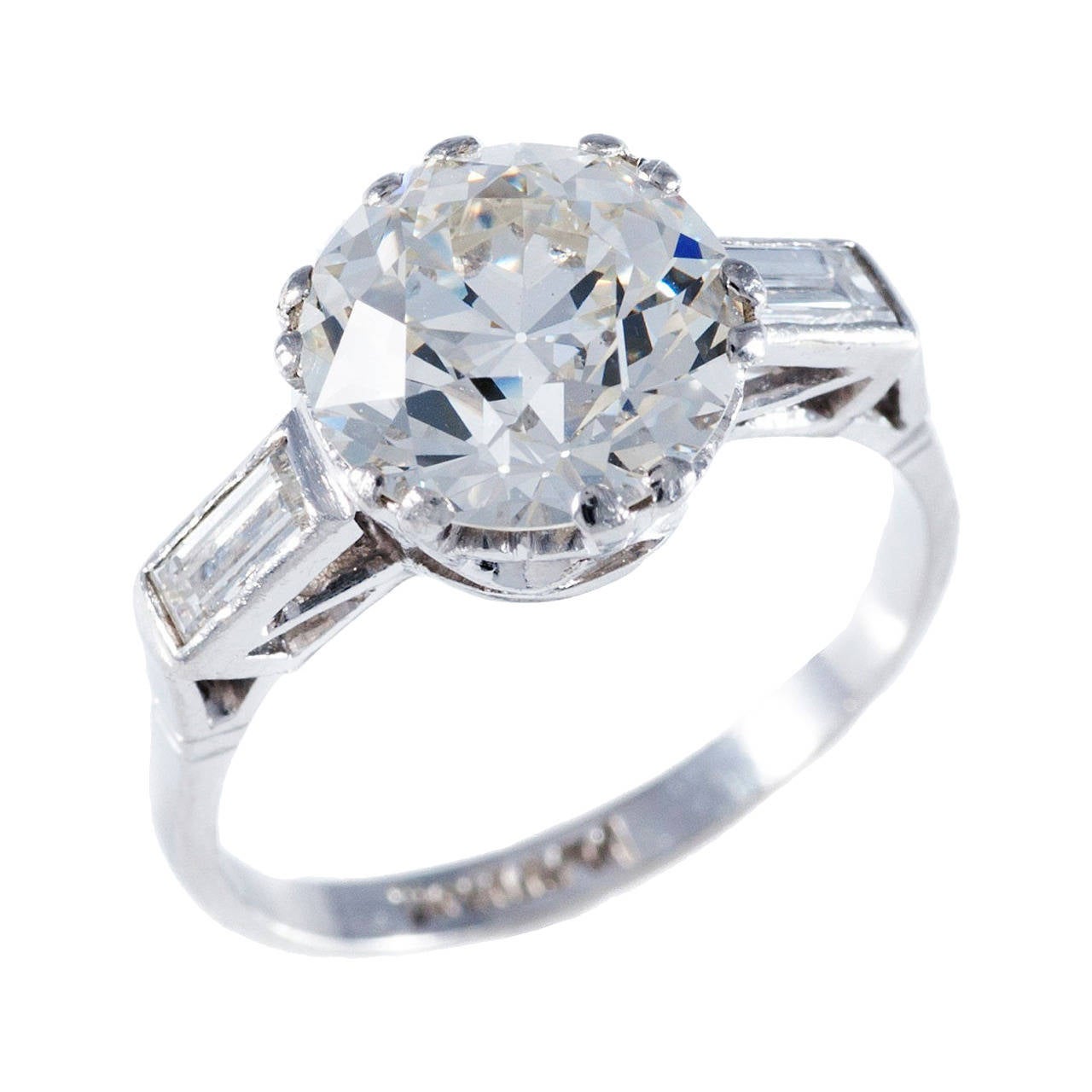 3.34 Carat Edwardian Diamond Platinum Solitaire Ring For Sale at 1stDibs