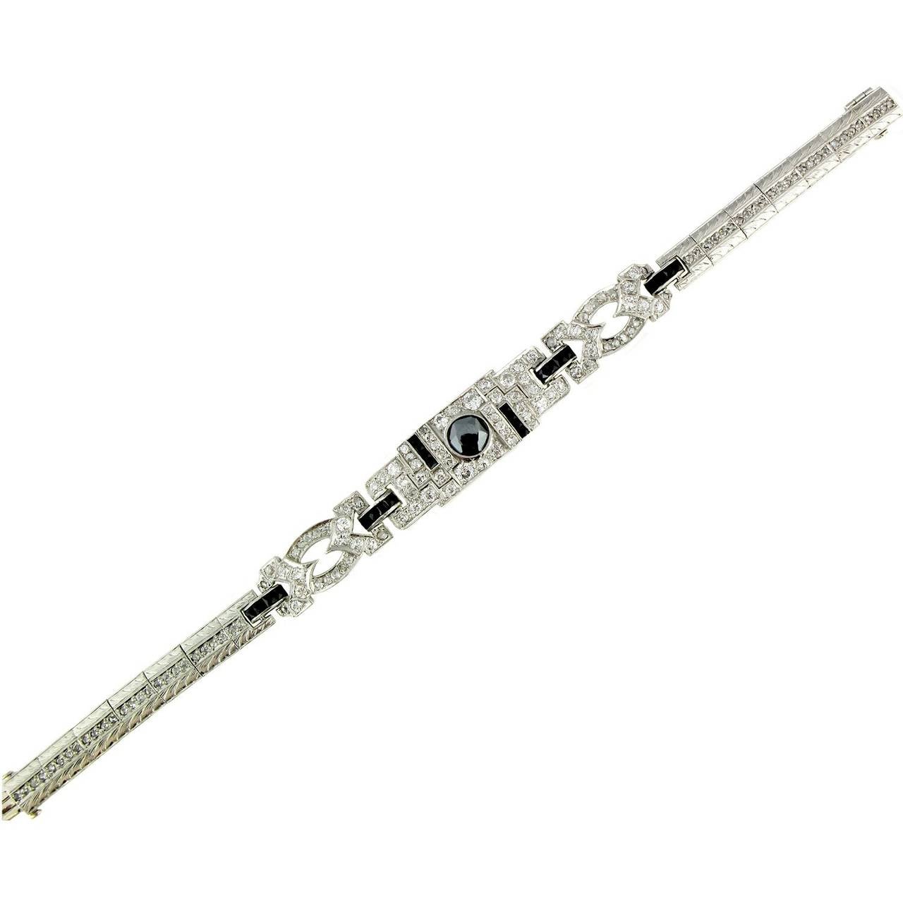 Art Deco Onyx Hematite Diamond Platinum Bracelet