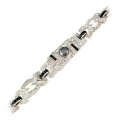 Art Deco Onyx Hematite Diamond Platinum Bracelet
