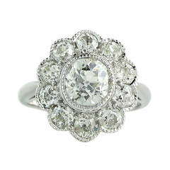 Vintage 2.61 Carat Old Cut Diamond White Gold Cluster Ring