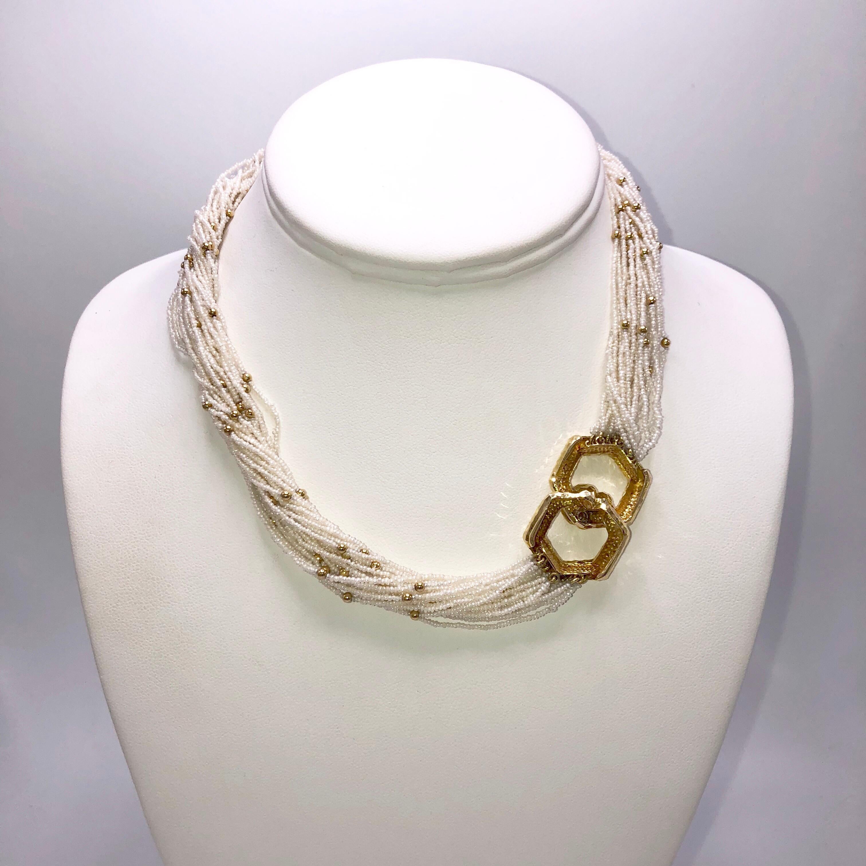 Yellow Gold and Seed Pearl Necklace In Excellent Condition In Dallas, TX