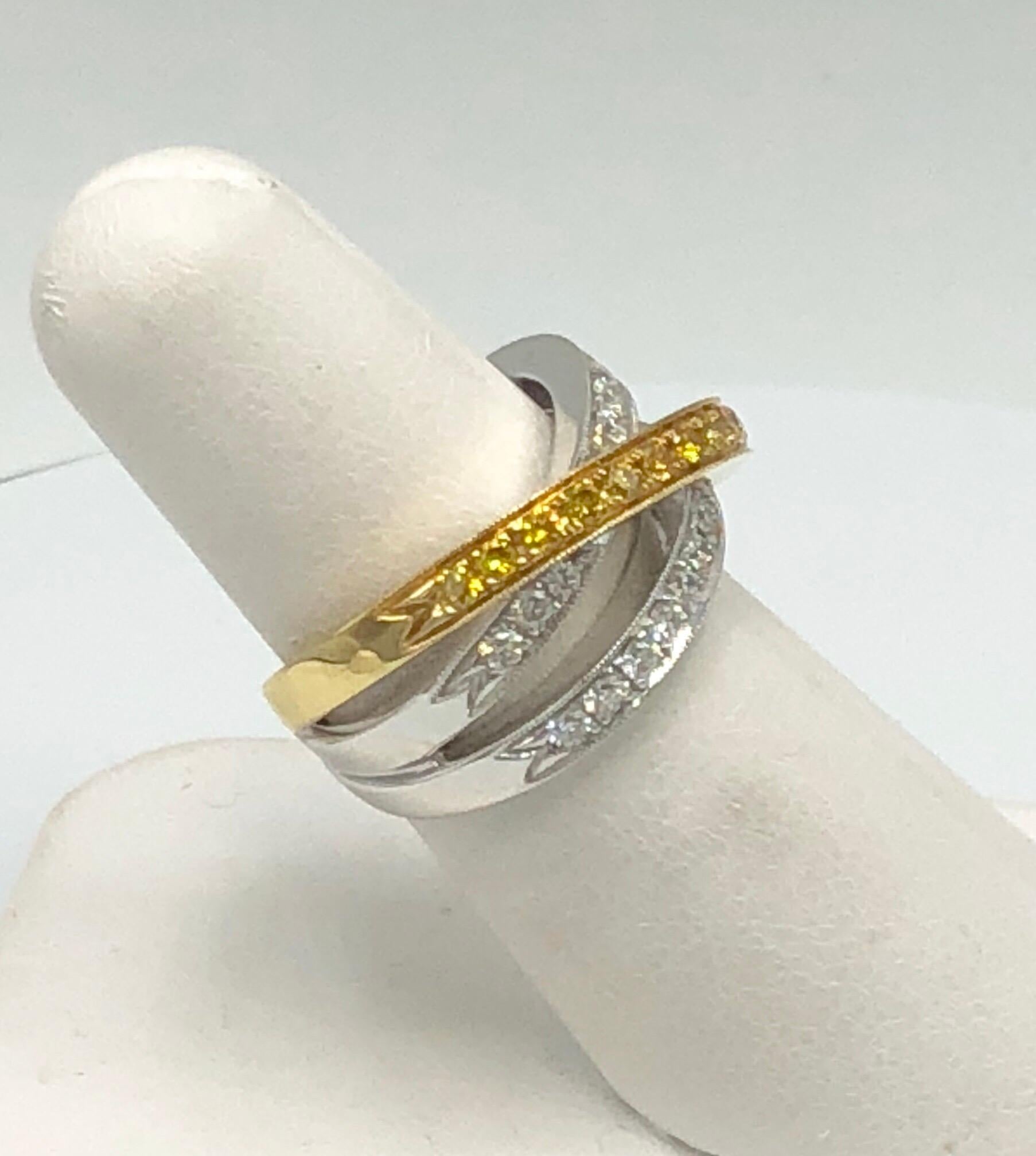 White and Yellow Gold Ring with White and Yellow Diamonds In New Condition In Dallas, TX
