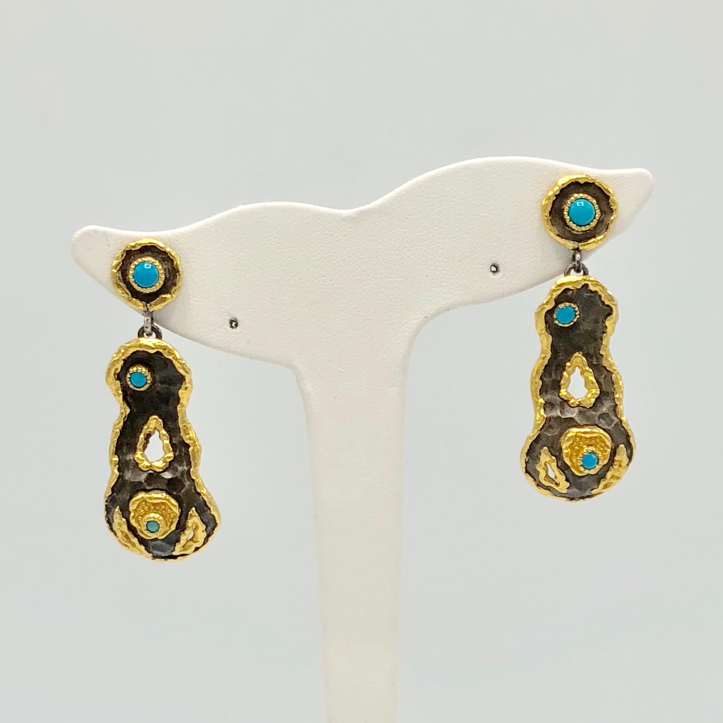 Contemporary Victor Velyan Sterling Silver Turquoise Gold Earrings