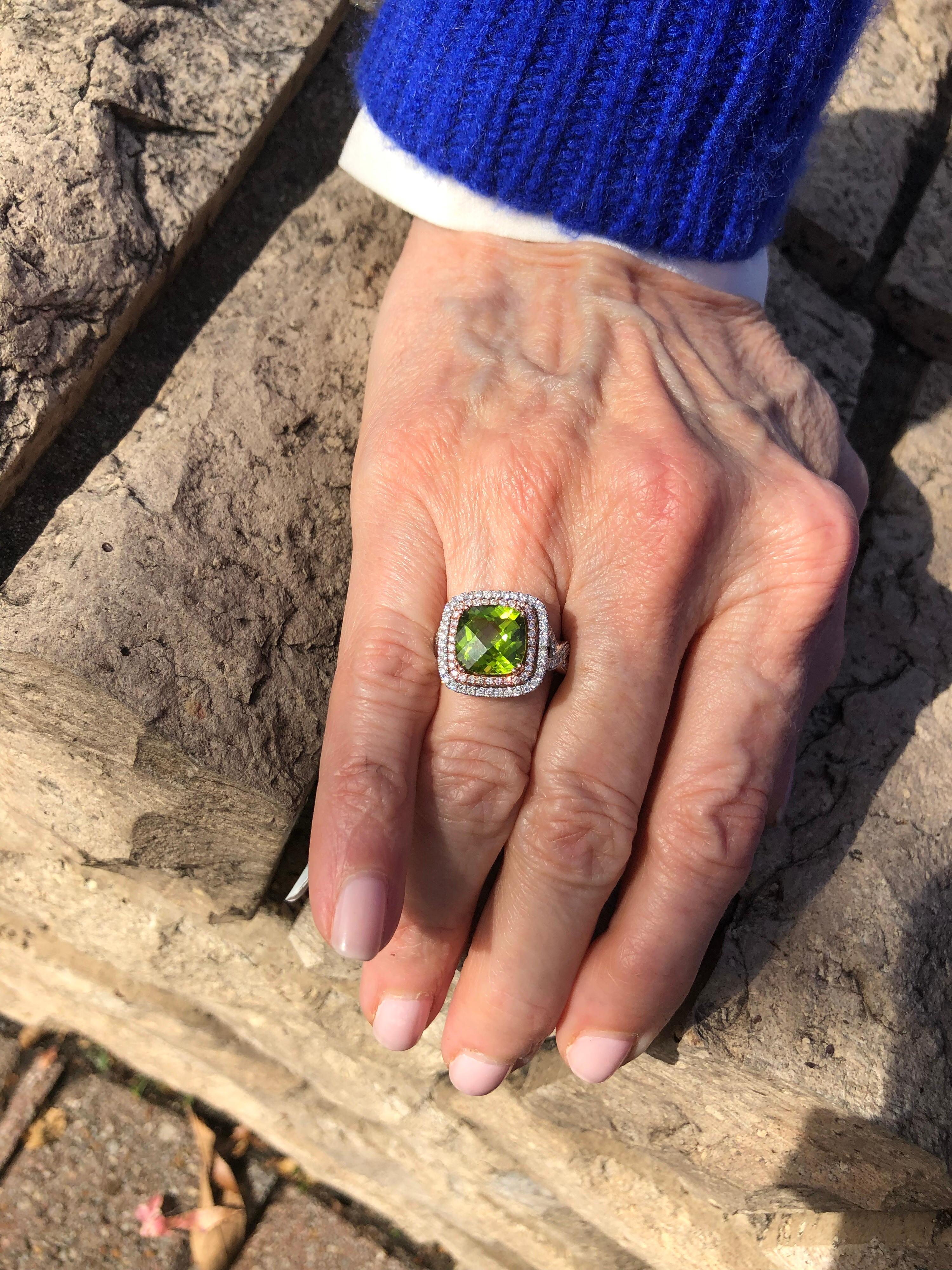 Jewels by Jacob White Gold and Peridot Ring with Rose Gold Accents 1
