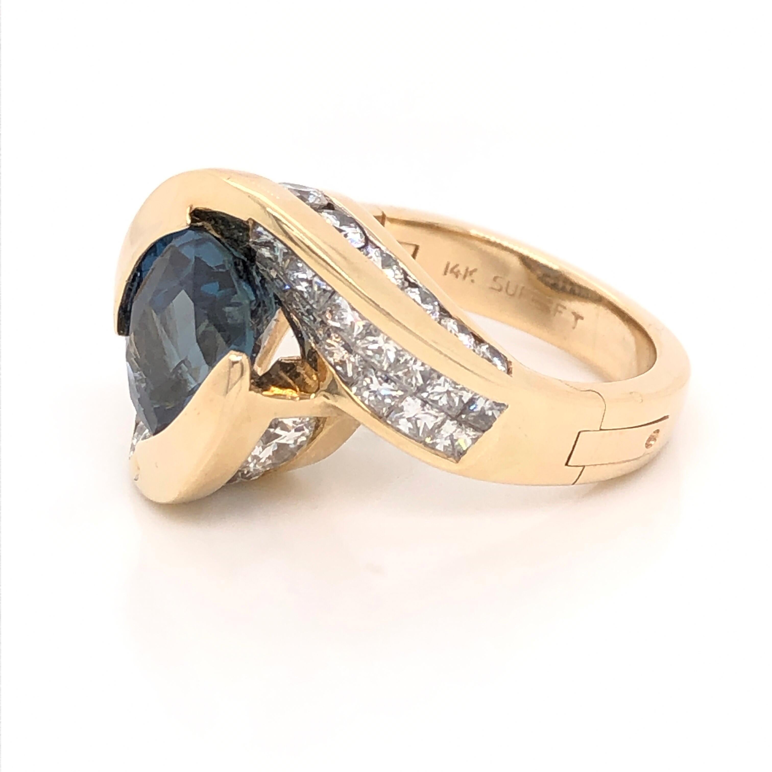 Contemporary Sapphire, Gold and Diamond Dinner Ring