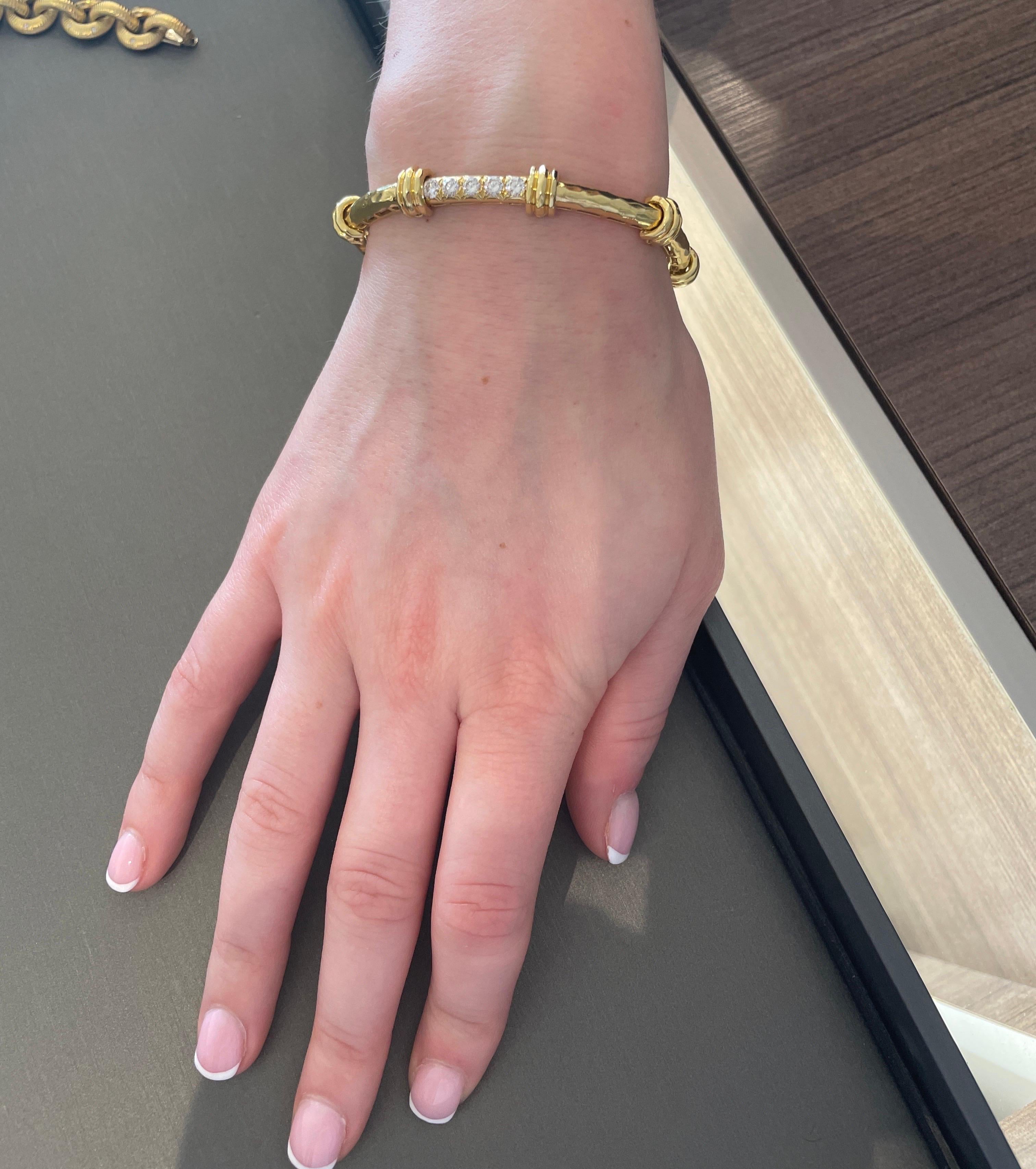 Women's Henry Dunay Diamond Bamboo Bracelet 18K Yellow Gold For Sale