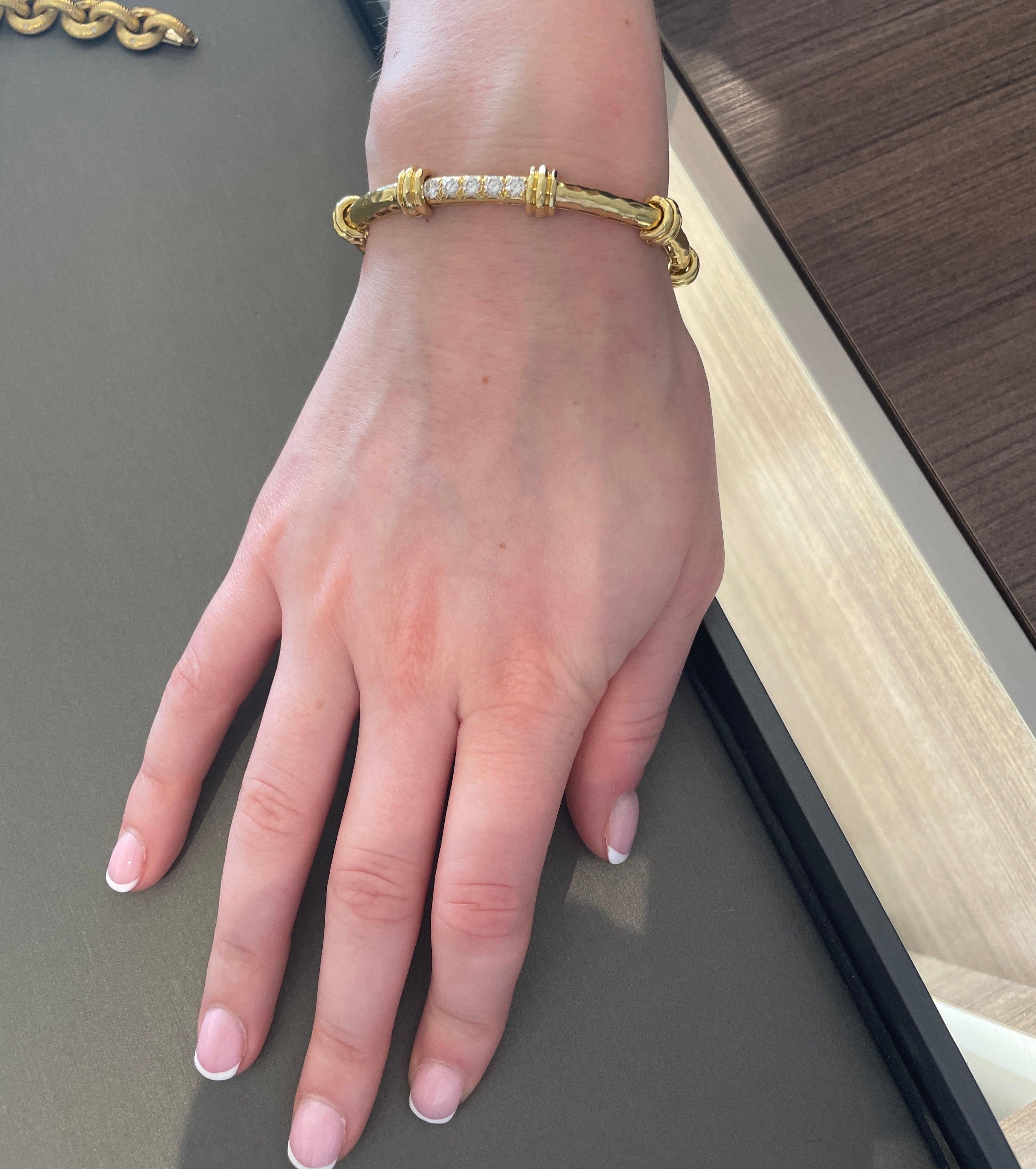 Henry Dunay Diamond Bamboo Bracelet 18K Yellow Gold In Excellent Condition In Dallas, TX