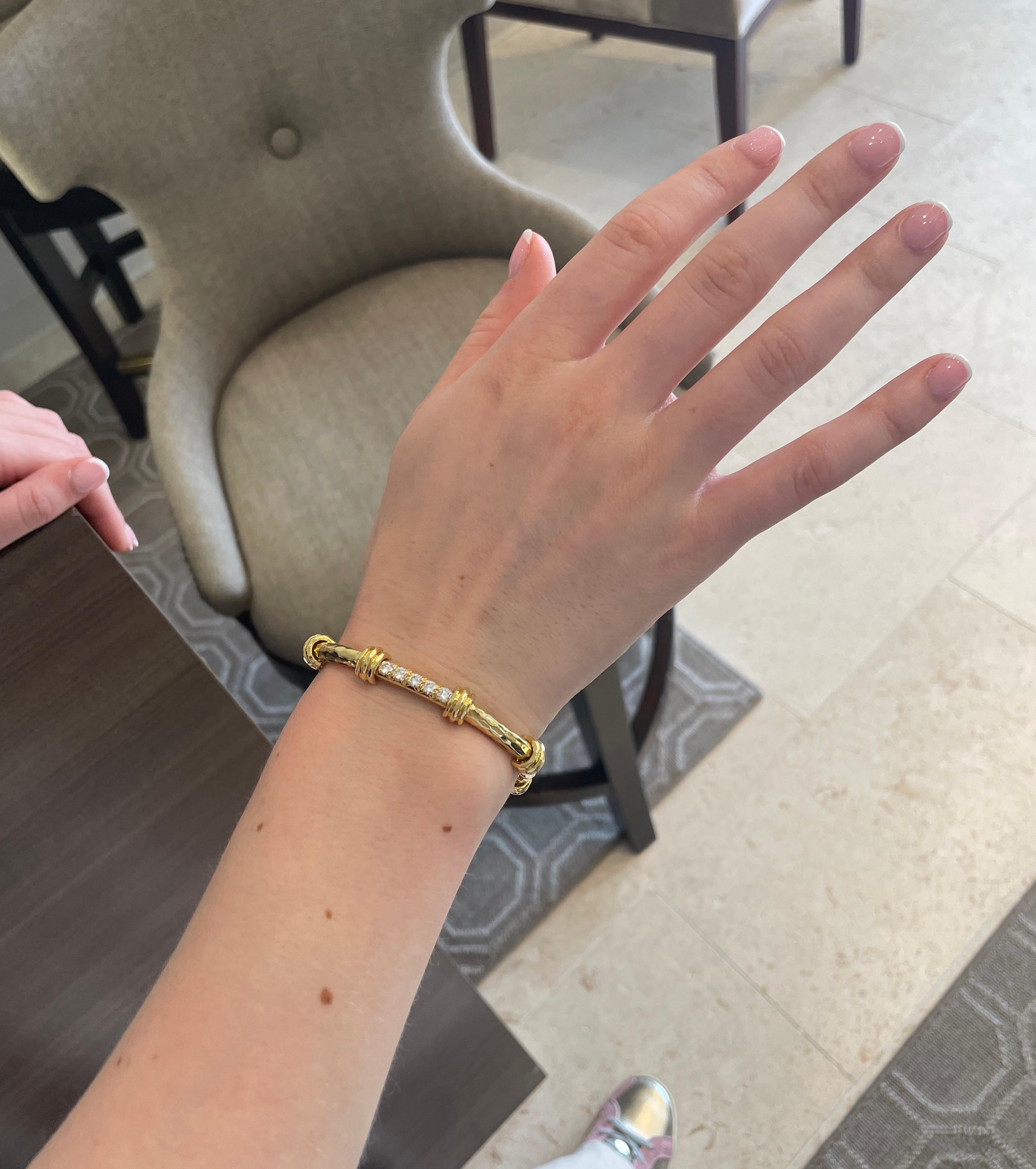 Women's Henry Dunay Diamond Bamboo Bracelet 18K Yellow Gold