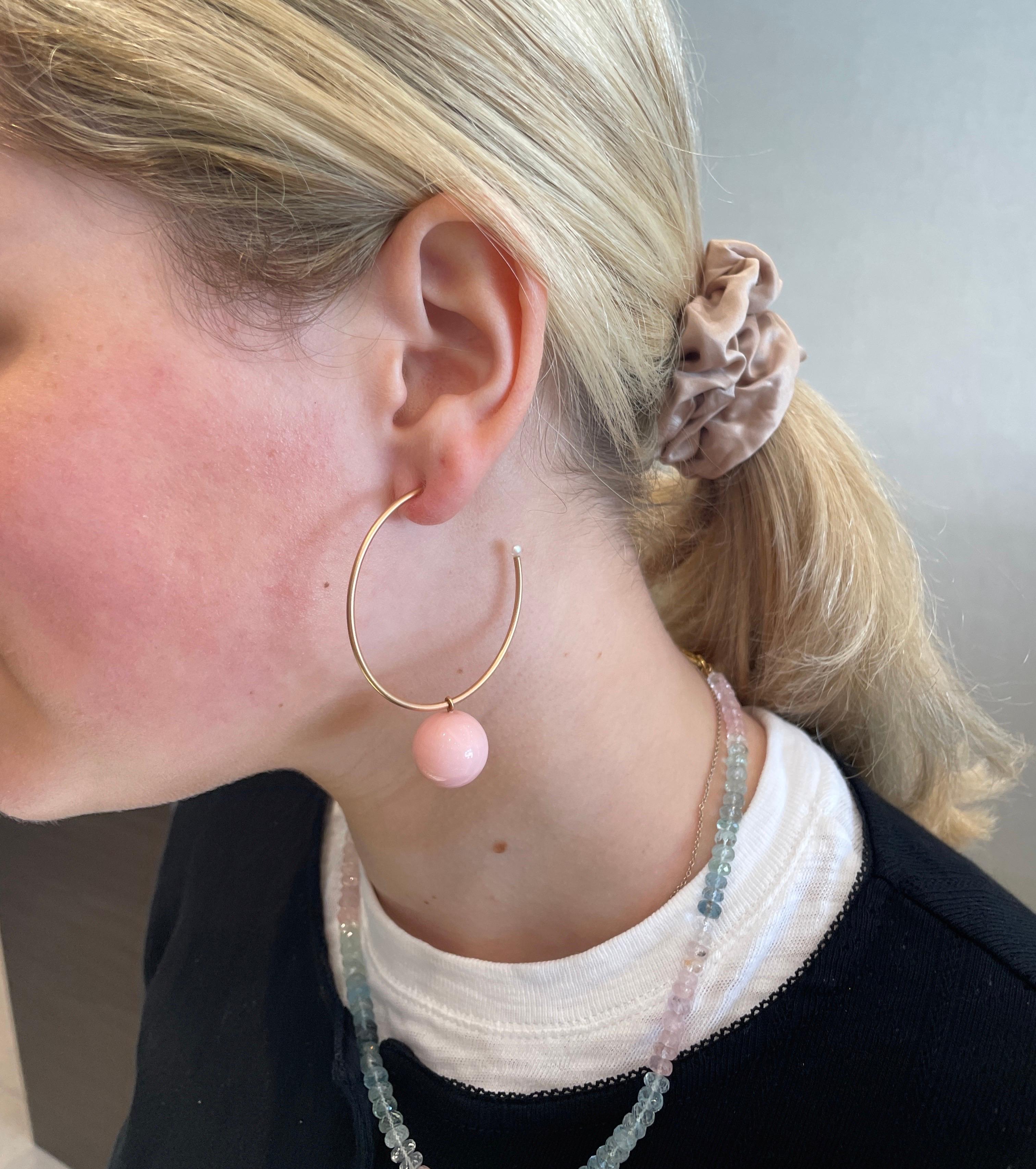 Round Cut Irene Neuwirth Pink Opal Pearl Hoops Earrings 18K Rose Gold