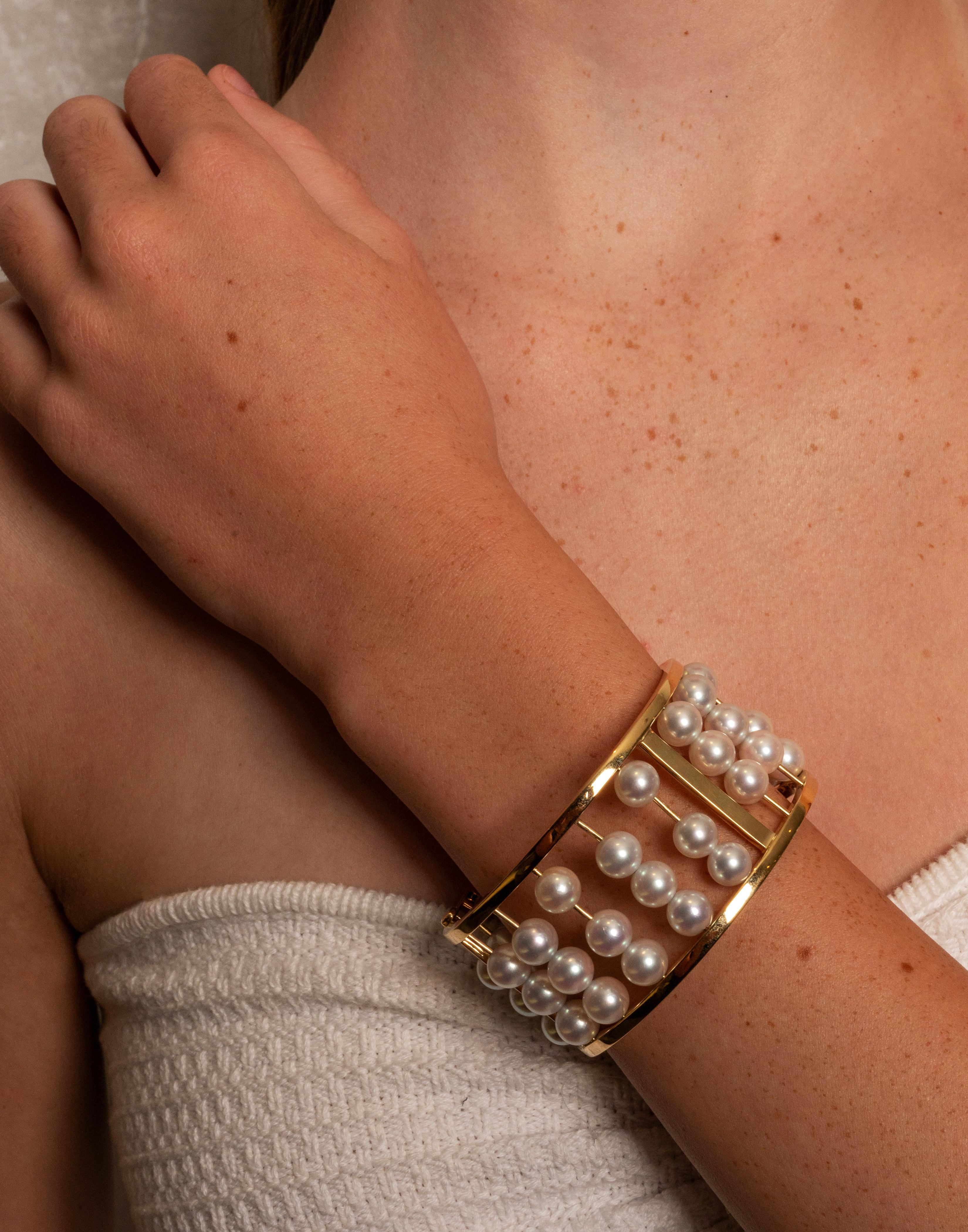 Assael Akoya Cultured Pearl Cuff 18K Yellow Gold For Sale 2