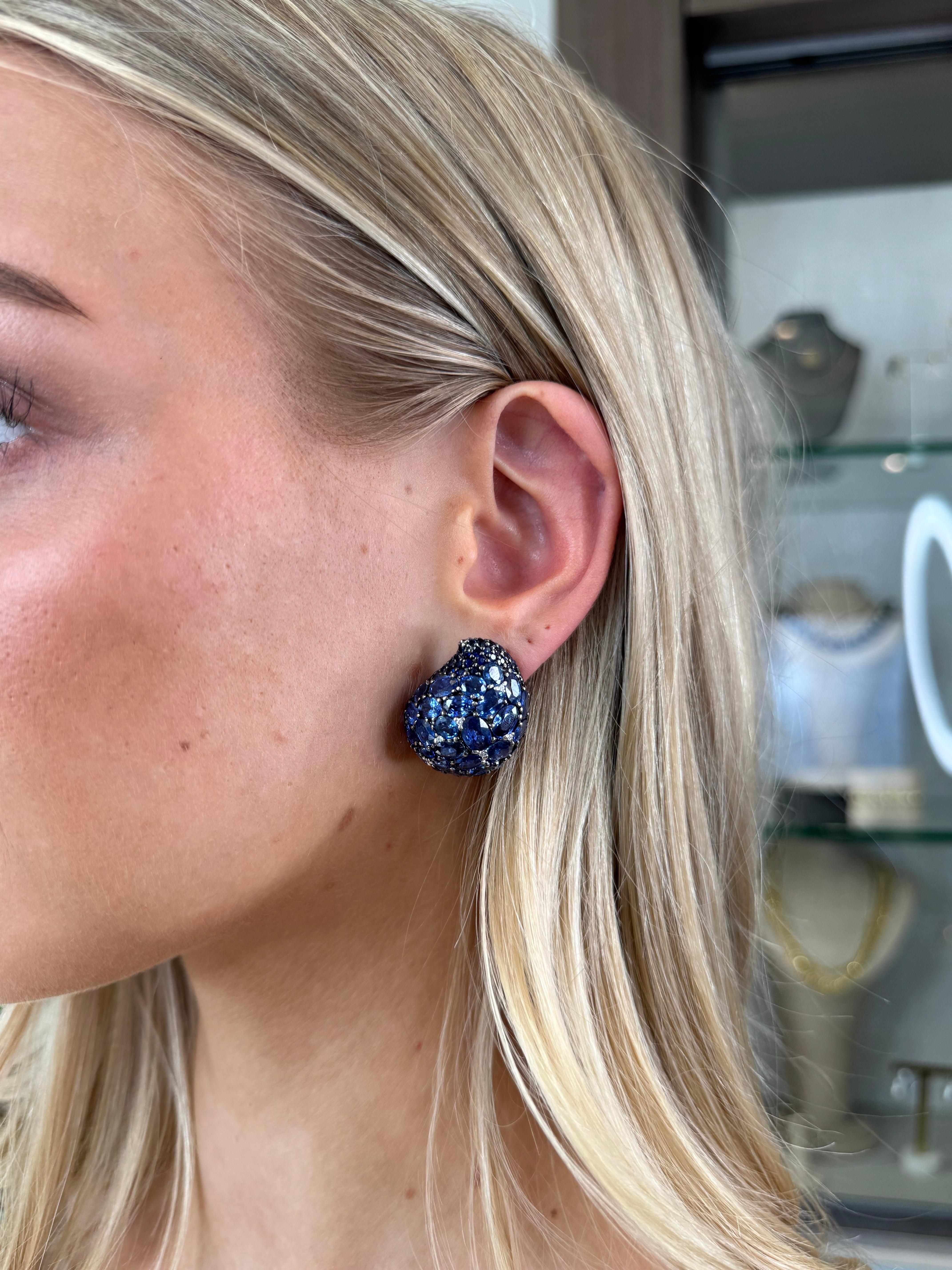 Women's Piranesi Paisley Mosaique Blue Sapphire & Diamond Earrings 18K White Gold For Sale