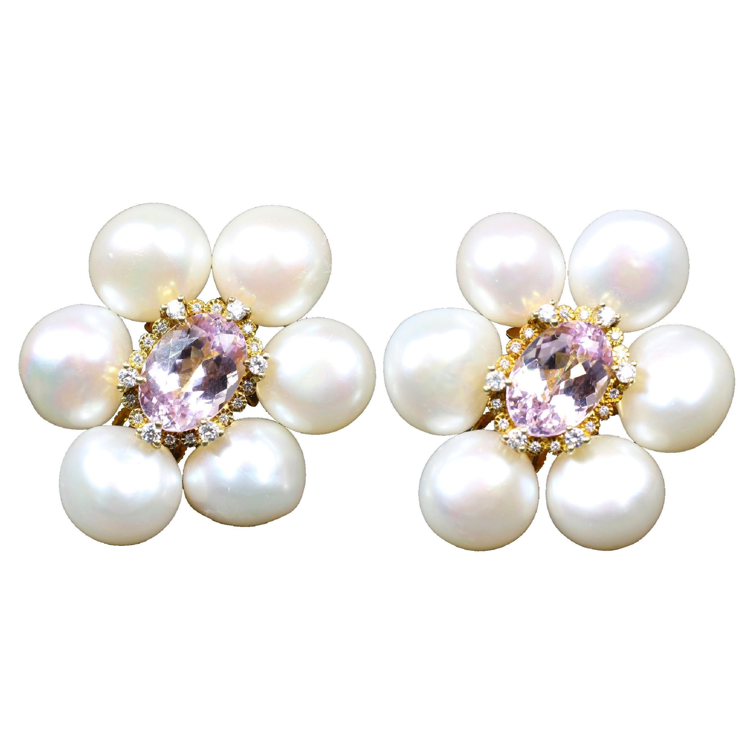 Judith Ripka Pearl Kenzie Gold Diamond Kunzite Earrings For Sale