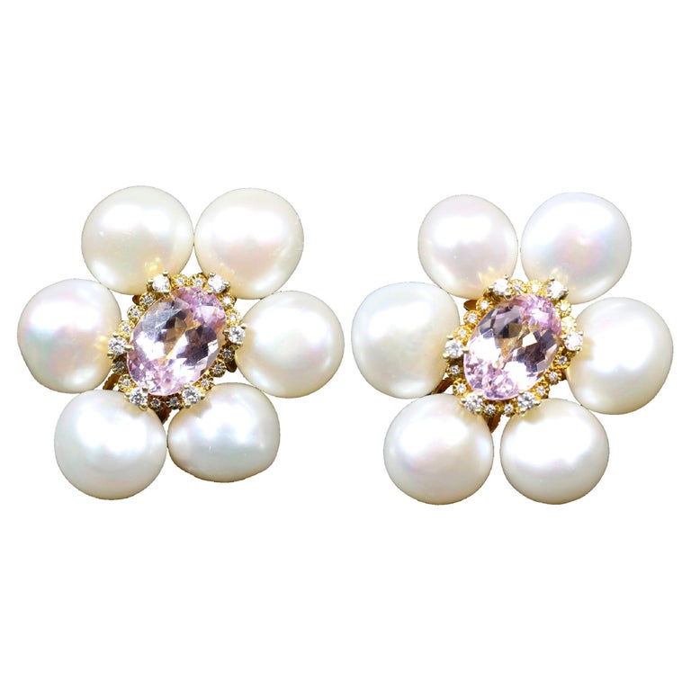 Judith Ripka Pearl Kenzie Gold Diamond Kunzite Earrings For Sale at 1stDibs