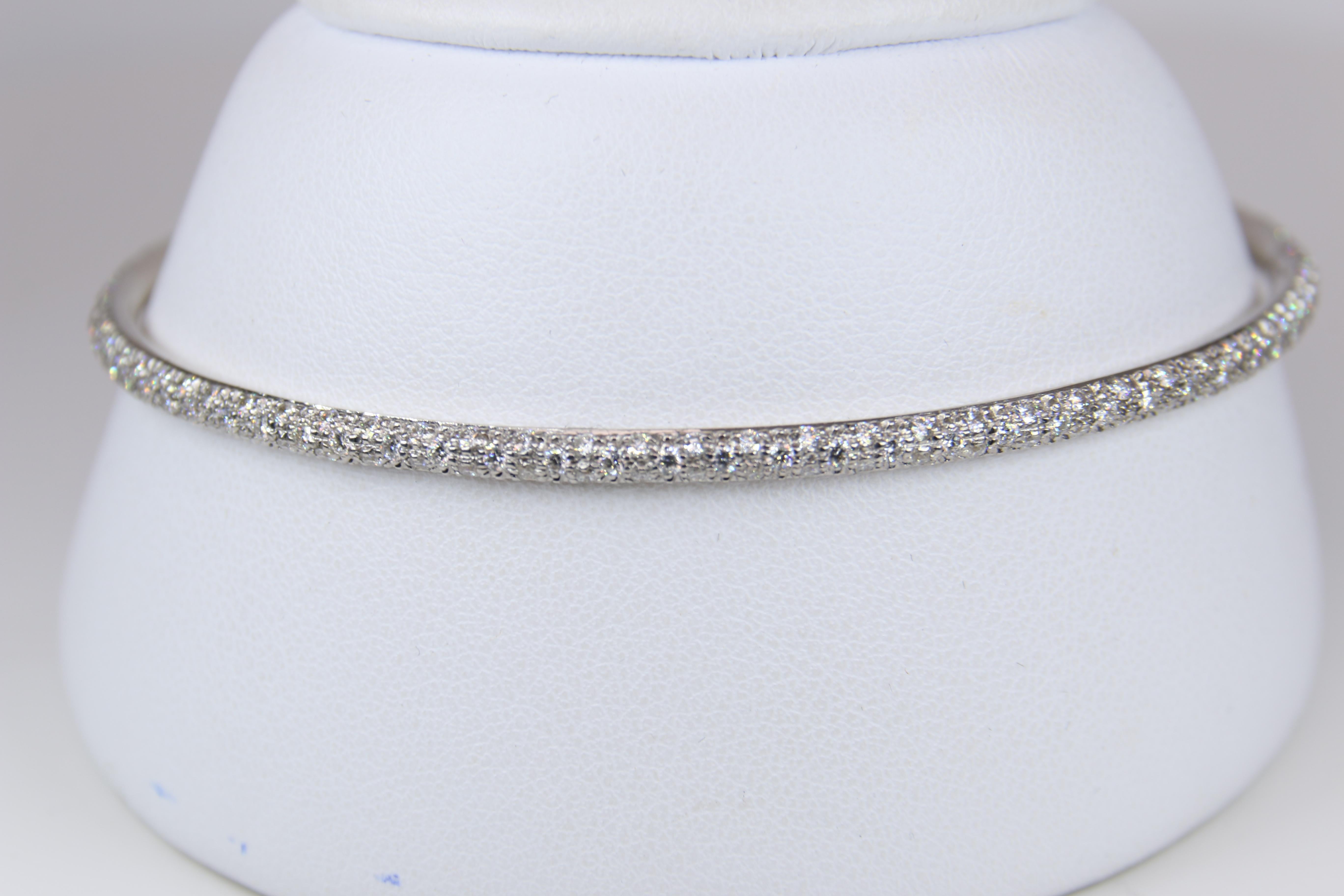 Modern White Gold Pave Diamond Bangle Bracelet