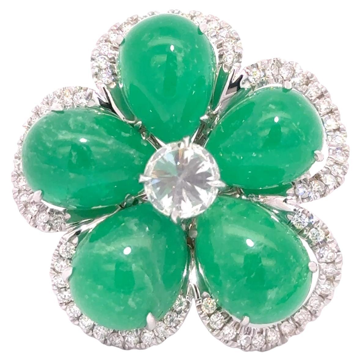 Nina Runsdorf Emerald Diamond White Gold Ring For Sale