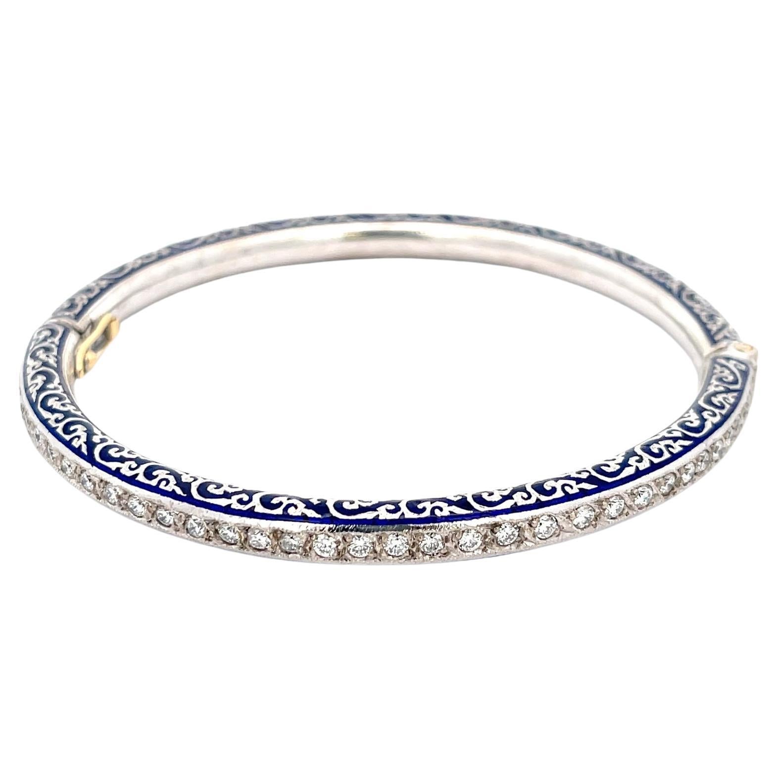 Bloom Small Flower Blue Sapphire Bangle in White Gold – AS29