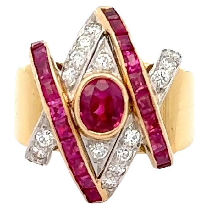 Bague rubis et diamant en or 18K en vente