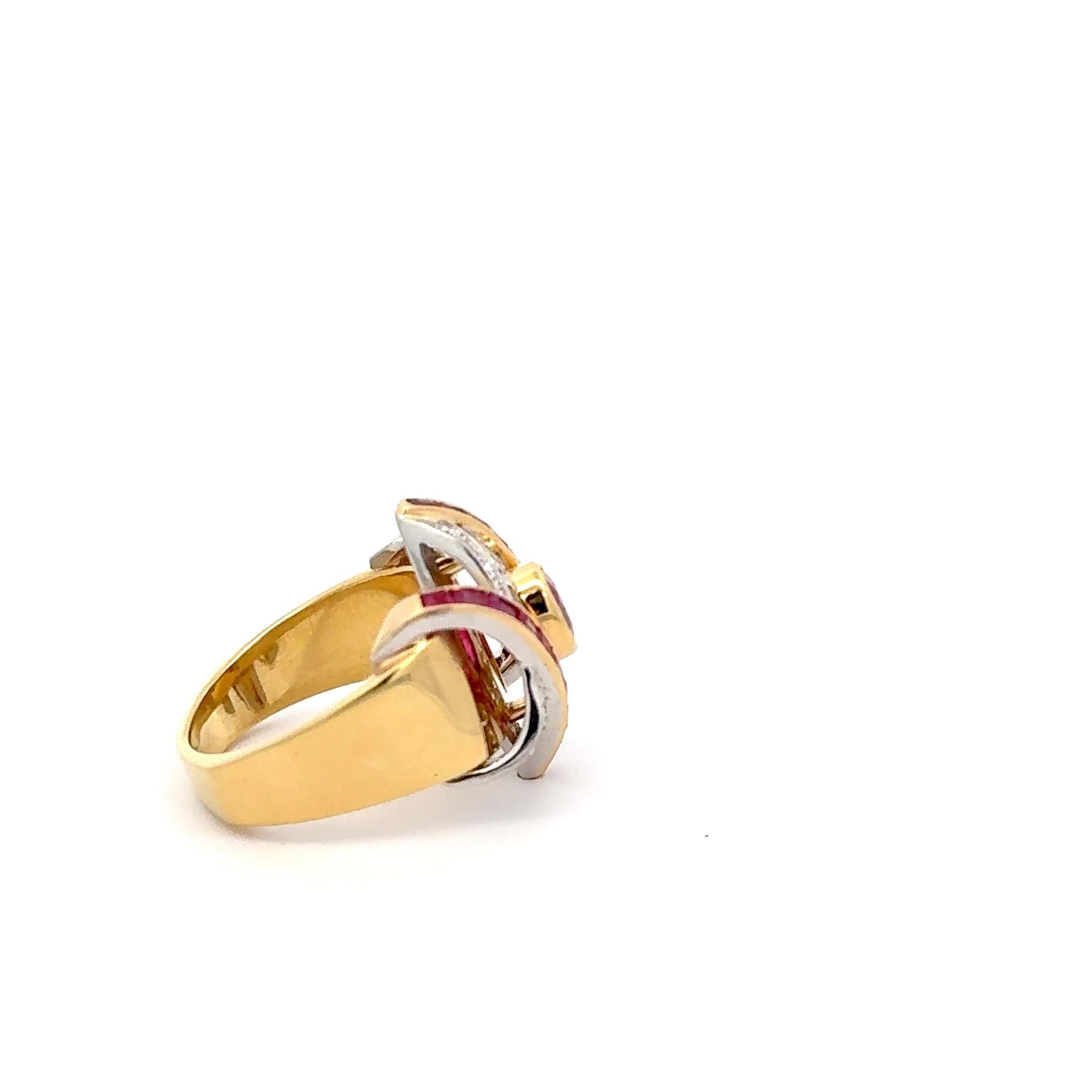 Bague rubis et diamant en or 18K Unisexe en vente