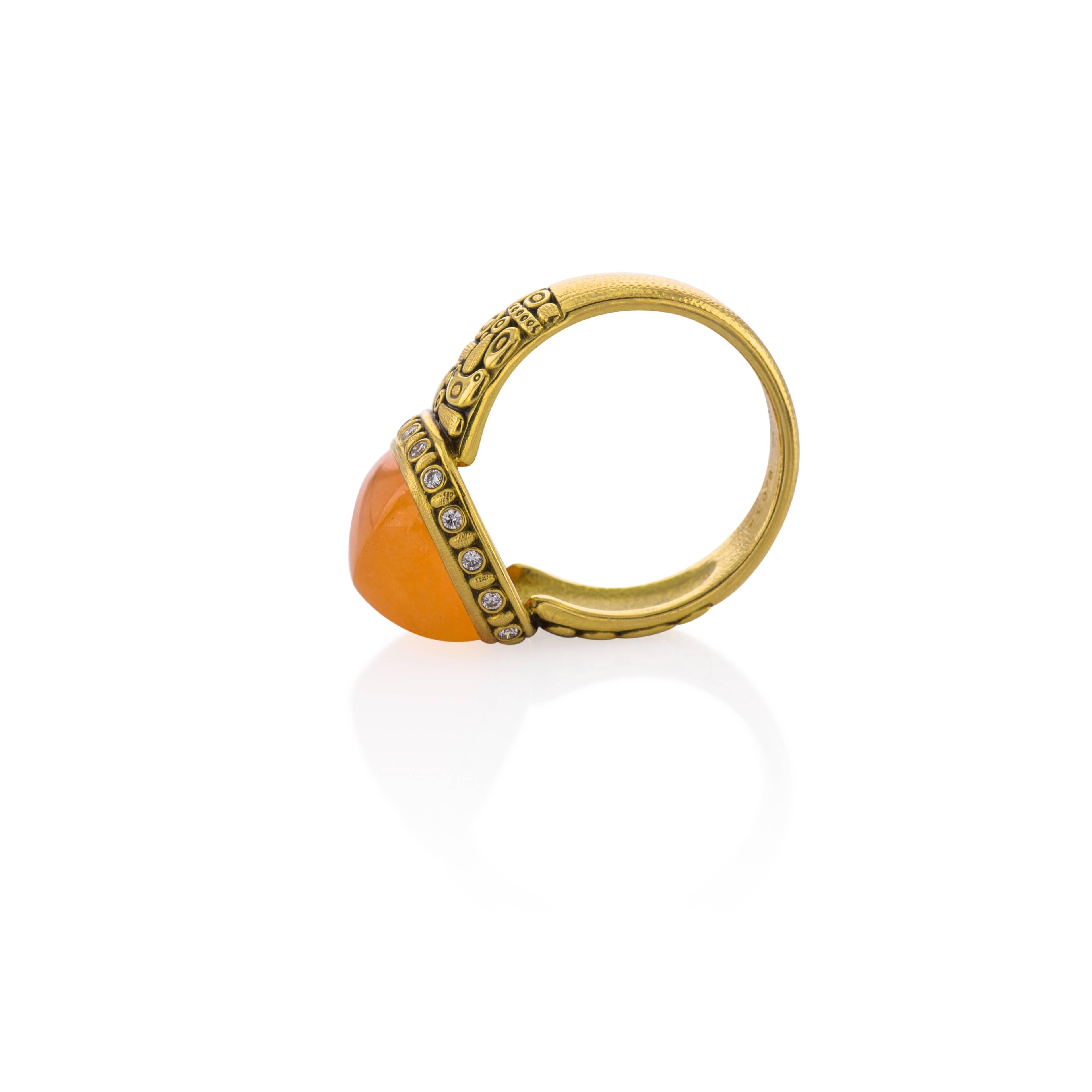 Contemporary Alex Sepkus Sugar Loaf Cabochon Mandarin Garnet Yellow Gold Ring