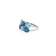 Ring by Vianna Brasil-Blue Topaz, 18 Karat and Diamond