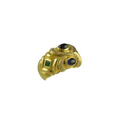 Ring 18 Karat Gold Ring with Sapphire, Emerald and Diamond
