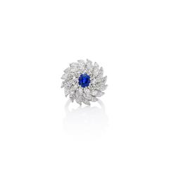 Platinum Diamond Sapphire Cocktail Ring