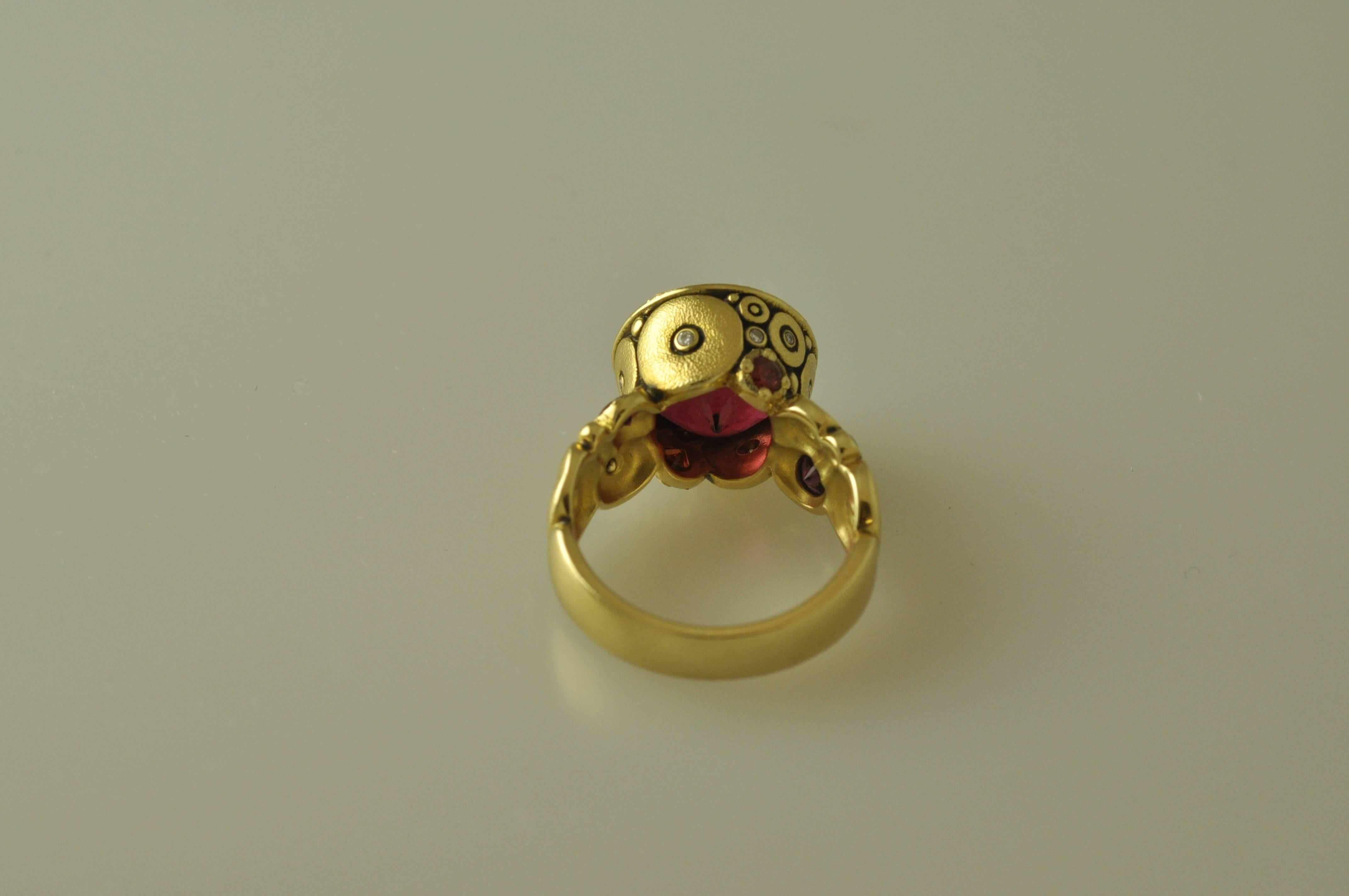 Red Tourmaline Sapphire Diamond Yellow Gold Ring 1