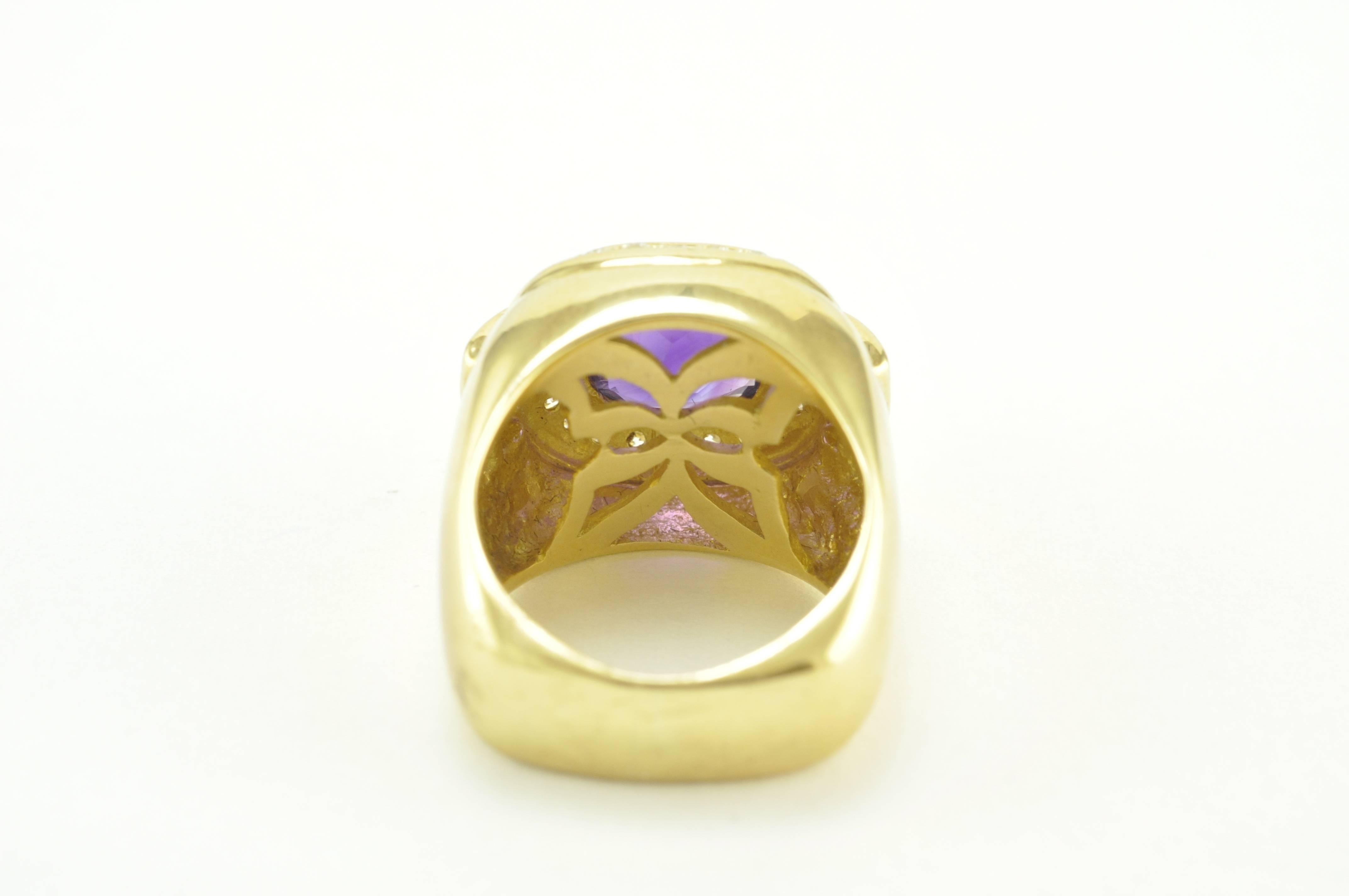 Estate 18K Faceted Amethyst Ring with 1.2 CT TDW.  Condition Consistent with Wear.  Size 7 but can be sized to fit.  