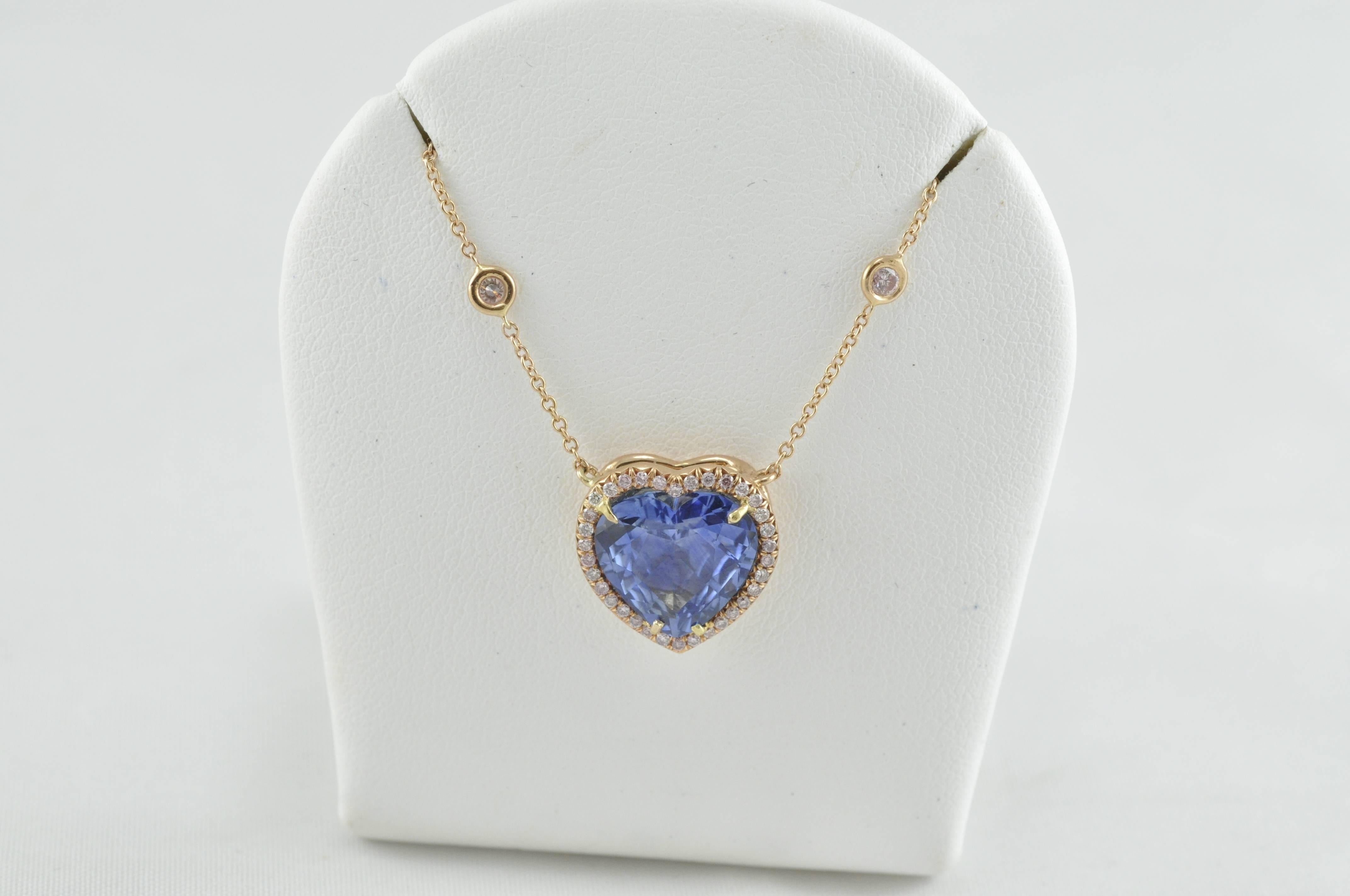 Modern Gold and Sapphire Heart Shaped Pendant