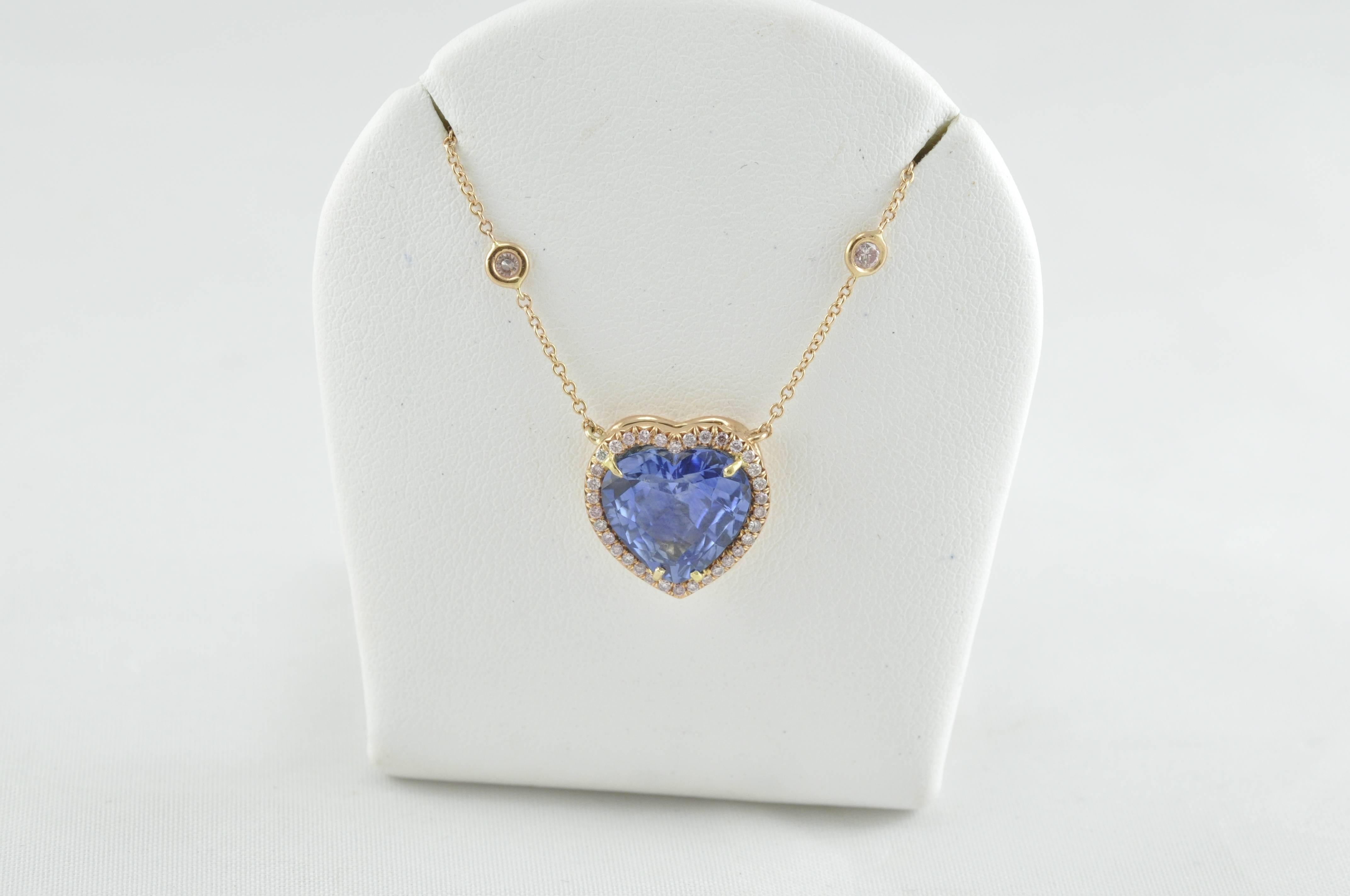 Gold and Sapphire Heart Shaped Pendant In Excellent Condition In Dallas, TX