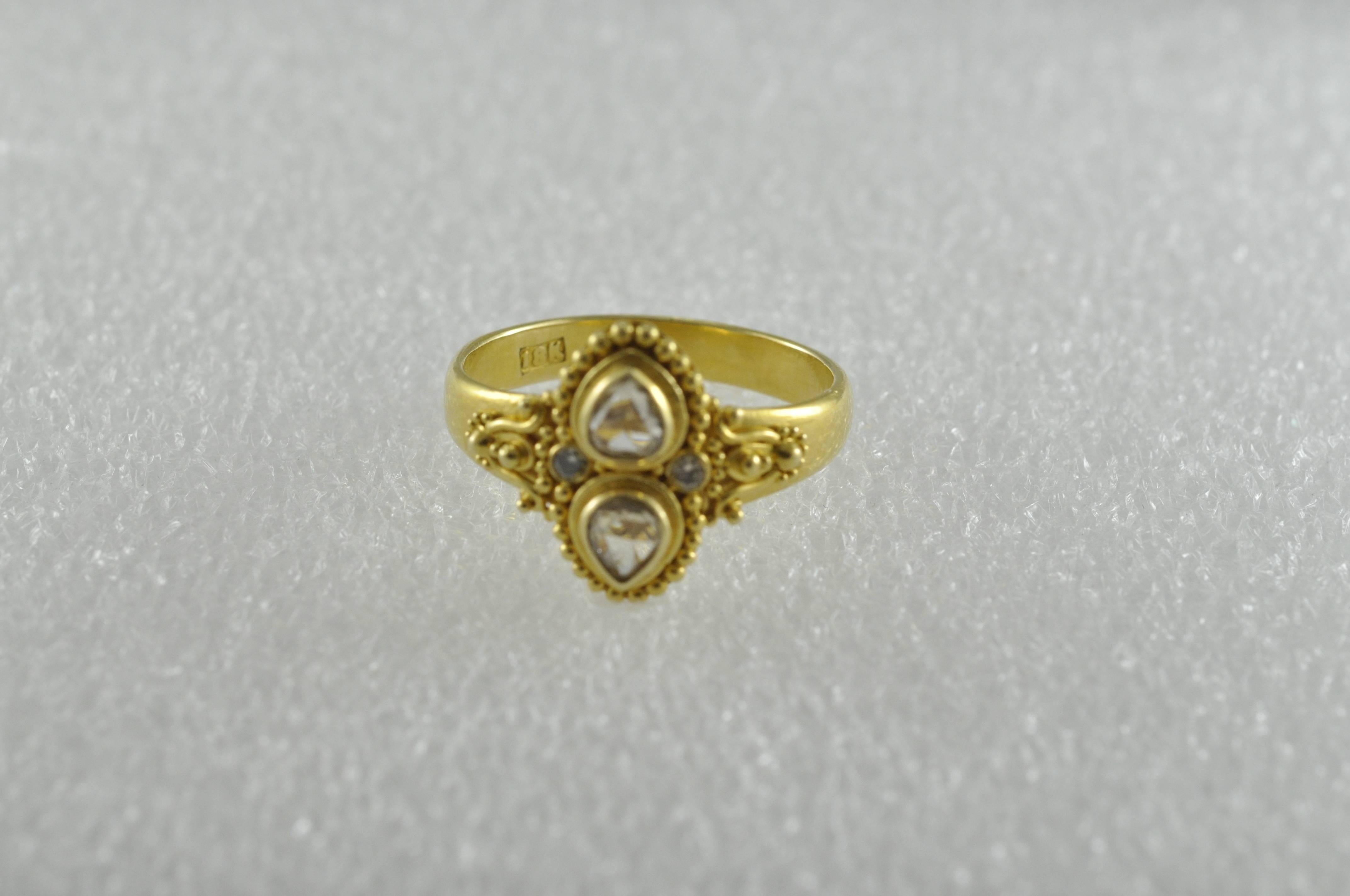 Gold and Rose Cut Diamond Ring In New Condition In Dallas, TX