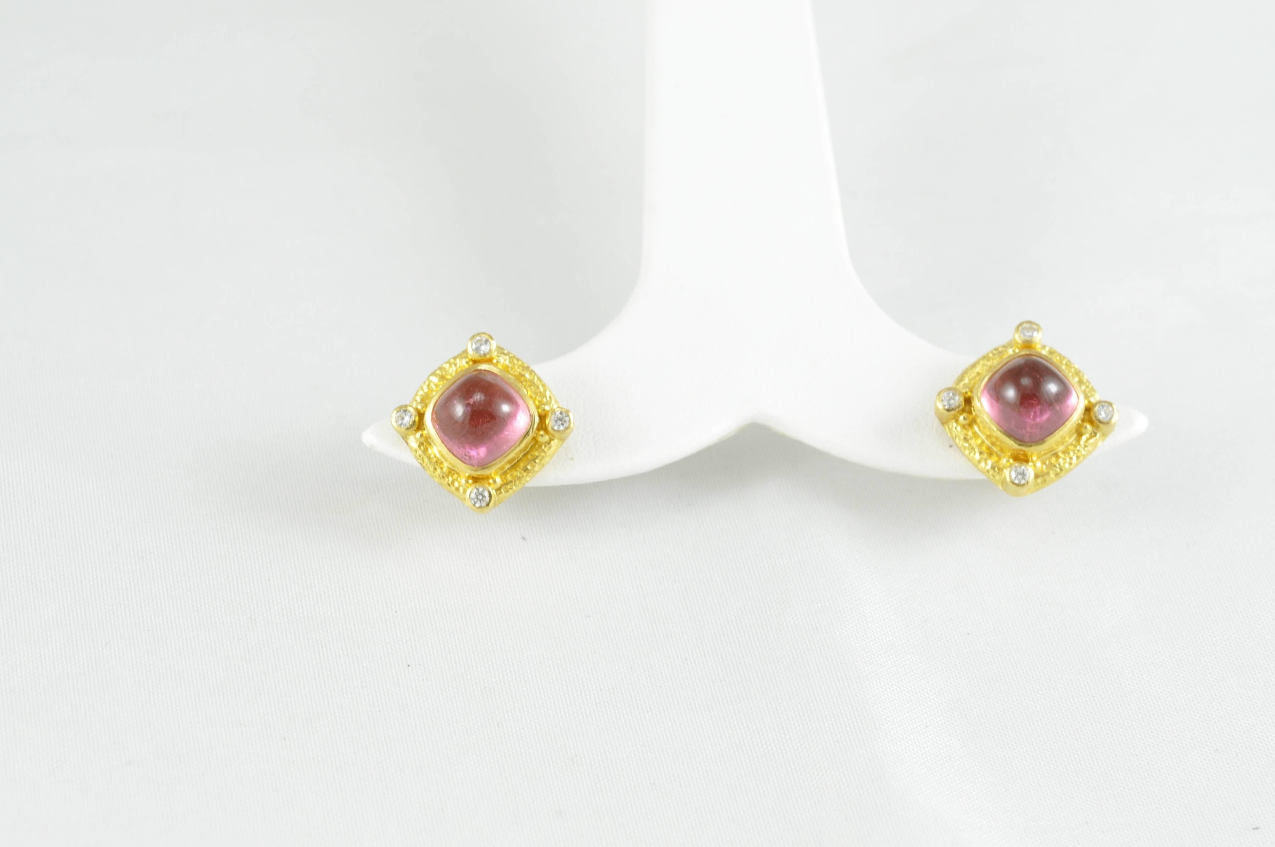 Pink Tourmaline, Diamond and Gold Earings In New Condition In Dallas, TX