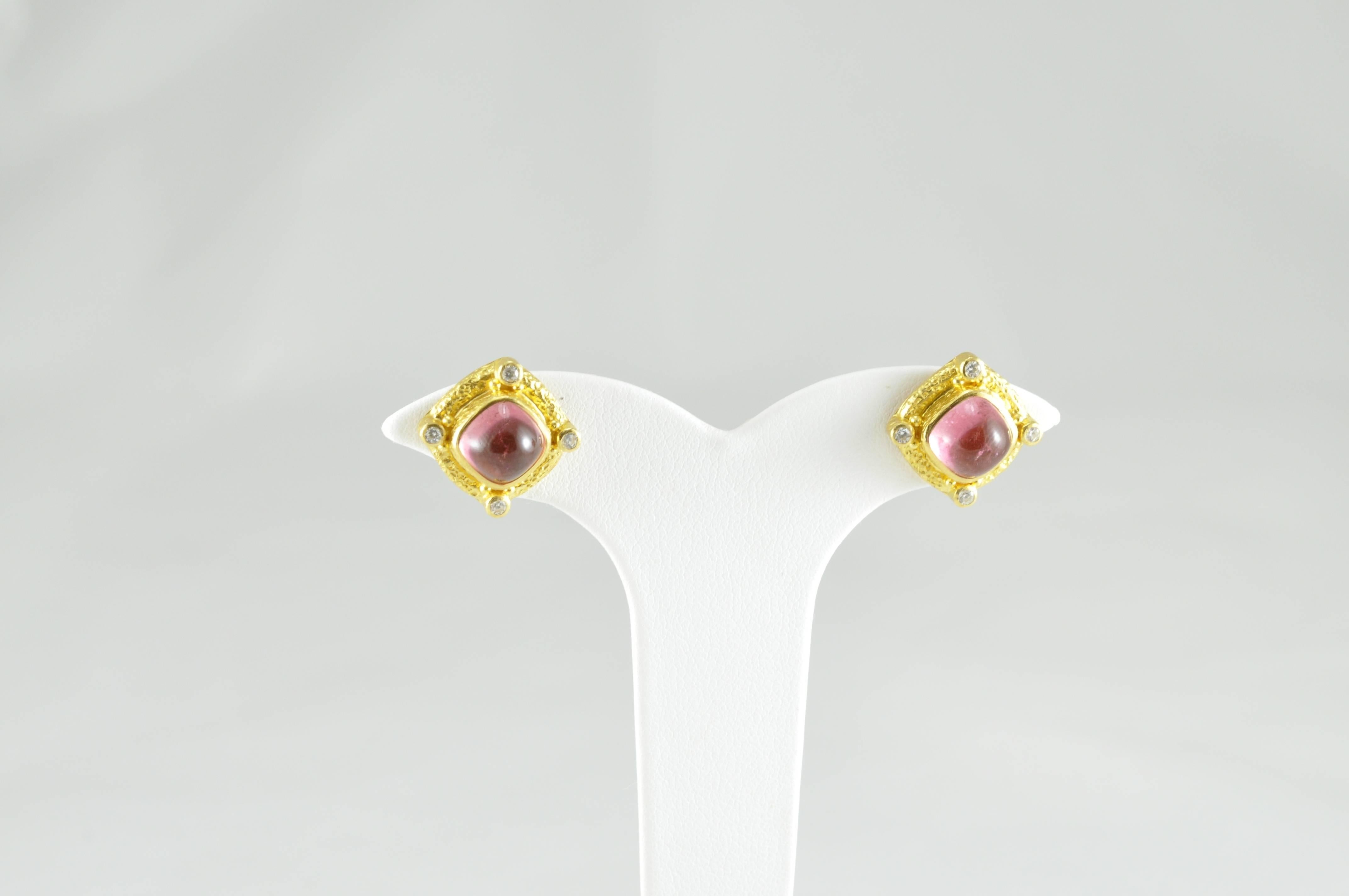 Pink Tourmaline, Diamond and Gold Earings 1